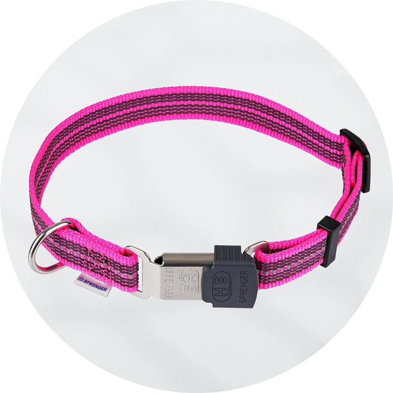 Herm Sprenger Adjustable Reflective Neon Pink Nylon Collar with ClicLock Buckle 20mm