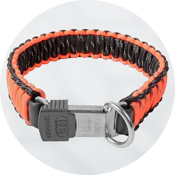 Herm Sprenger Black and Orange Reflecting Paracord Braided Collar 30mm